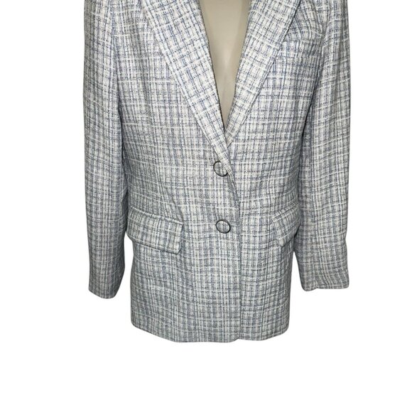 7 FOR ALL MANKIND Women's Blue Tweed Blazer Long Length Two Button Size Medium? - Picture 4 of 15